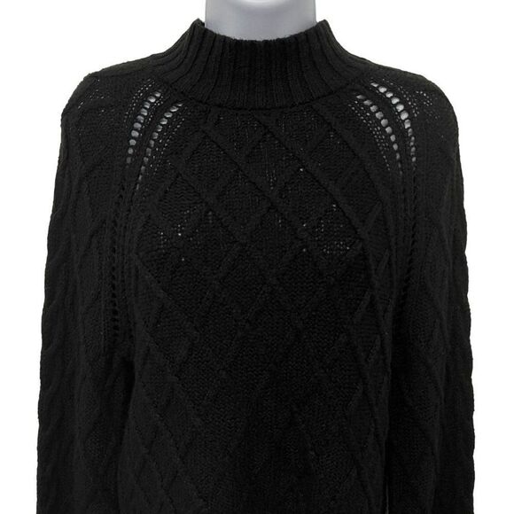 American Eagle Cable Knit Balloon Sleeve Chunky Mock Neck Sweater Top - Picture 7 of 10